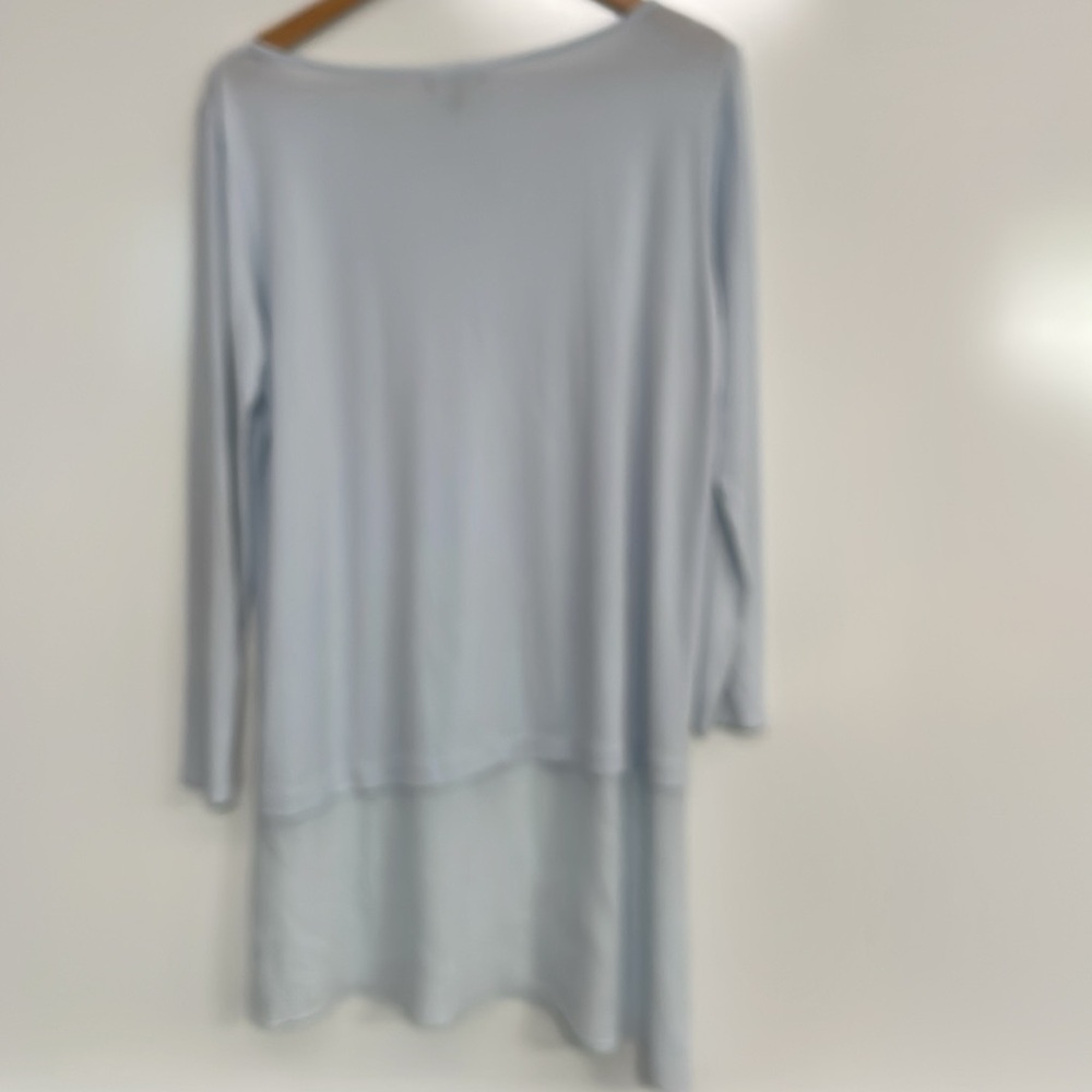 Eileen Fisher 100% Silk Top Women’s Size M Blue Long Sleeve Layered Hem - Picture 4 of 7